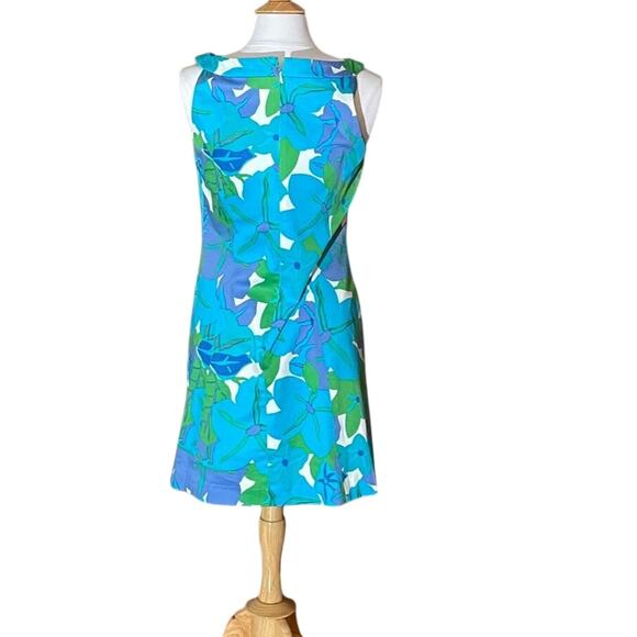 Talbots Cotton Blue Green Tropical Floral Sleeveless Halter Summer Dress, Sz 12 - Picture 2 of 13